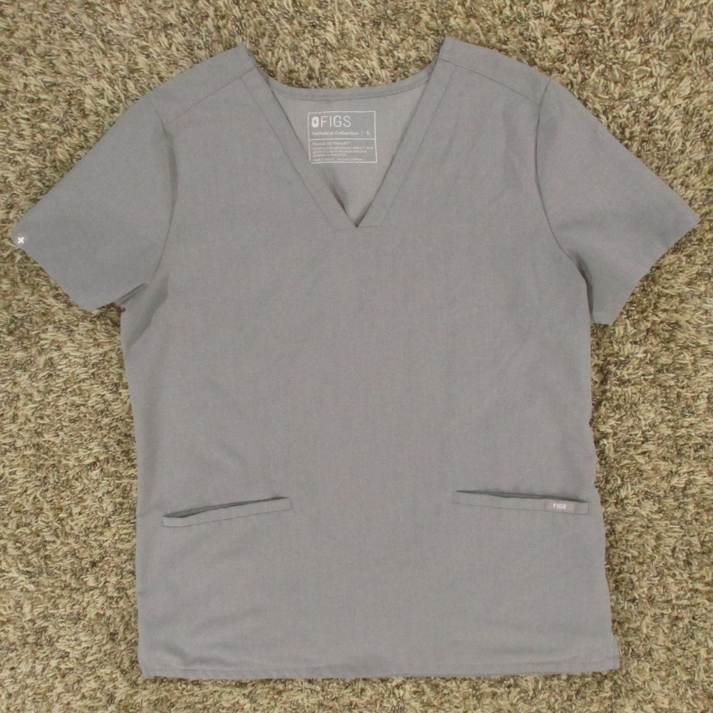 Figs Scrubs Top Women's Small‎ Heather Gray Casma Three-Pocket Medical Utility